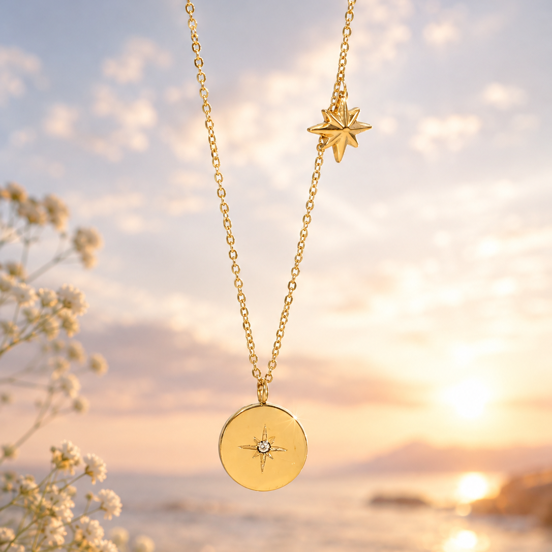 Starfall Kette – Goldene Edelstahl Kette im Celestial Design