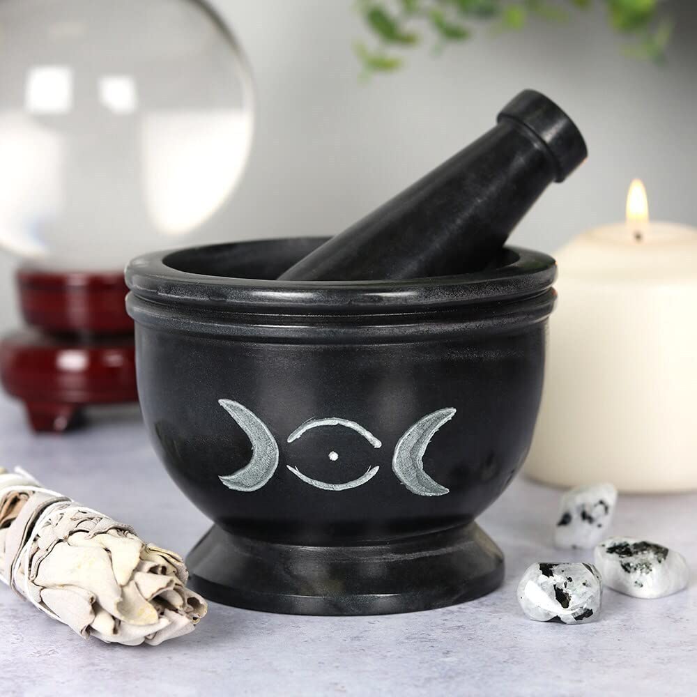 Triple Moon Mörser aus Schwarzem Stein