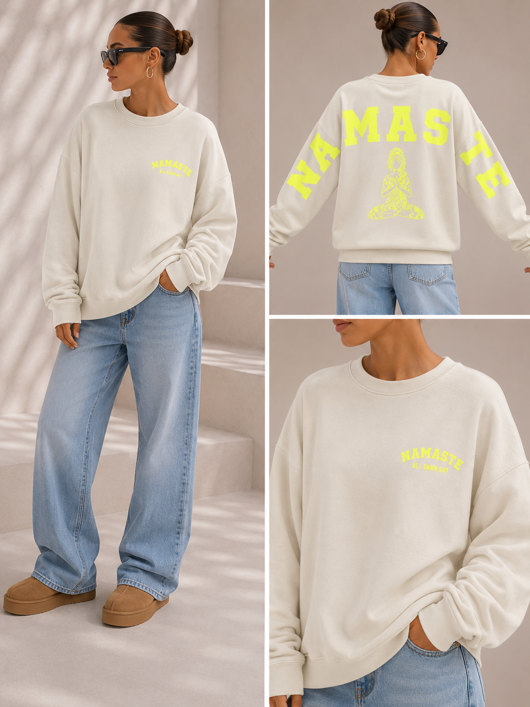 Namaste Oversize Sweatshirt – Beige Gelb