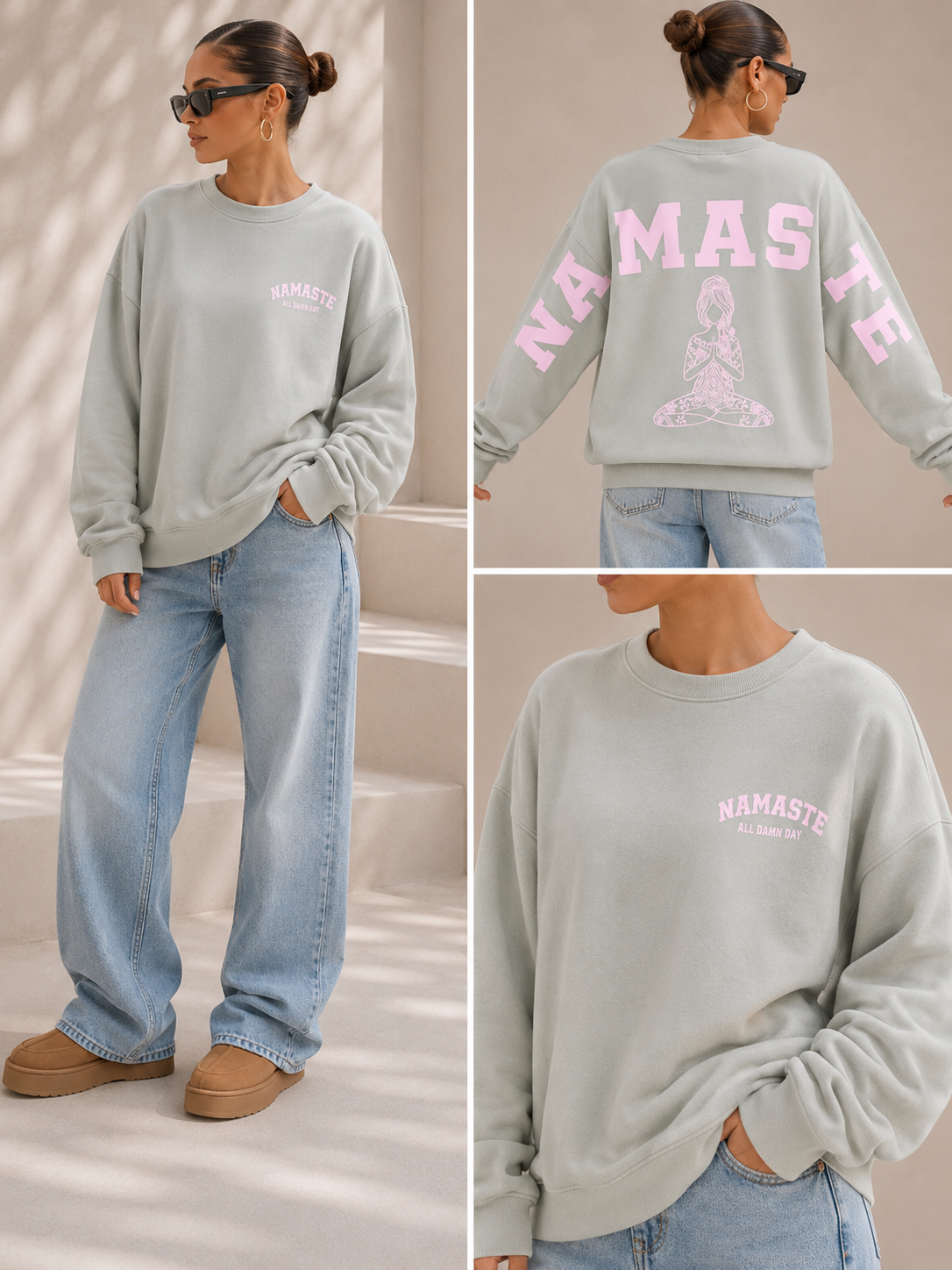 Namaste Oversize Sweatshirt – Beige Rosa