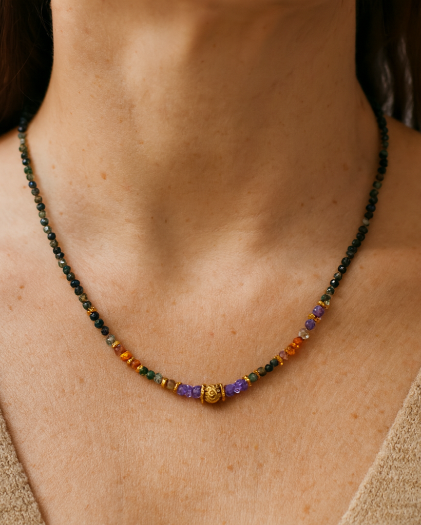 Onaia Kette – Indischer Achat, Amethyst & Roter Aventurin