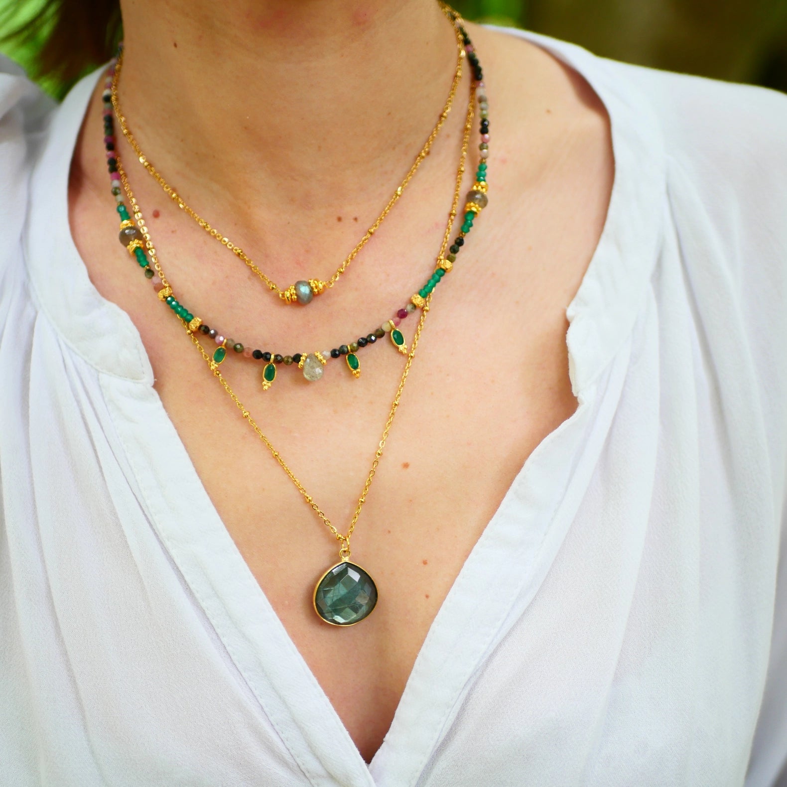 Gisara Kette – Turmalin, Grüner Onyx & Labradorit
