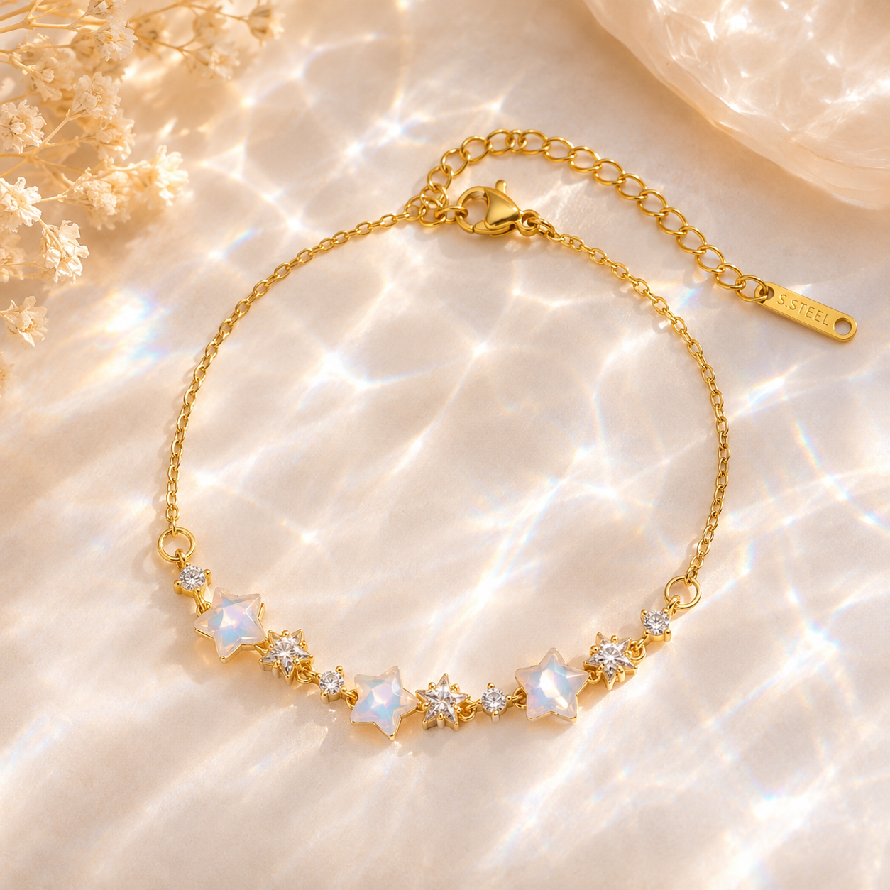 Moon Prism Opal Bracelet – Edelstahl Armband mit Sternen & Opal