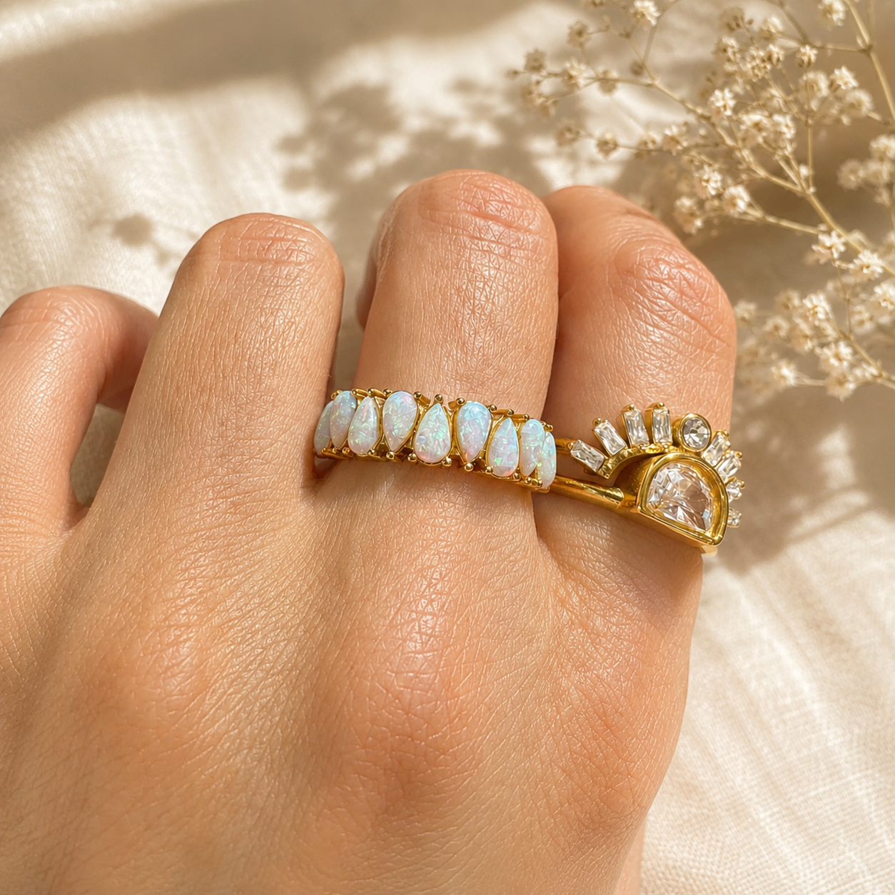 Aurora Opal Ring – 18K vergoldeter Edelstahl Ring
