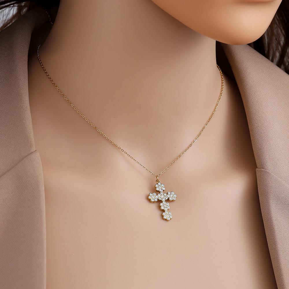 Floral Diamond Cross Kette