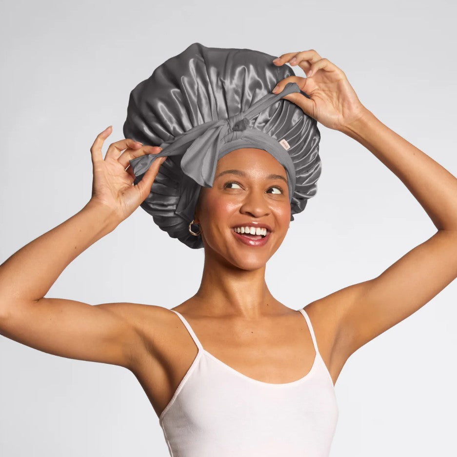 Verstellbare Oversize Satin-Haube – Anthrazit