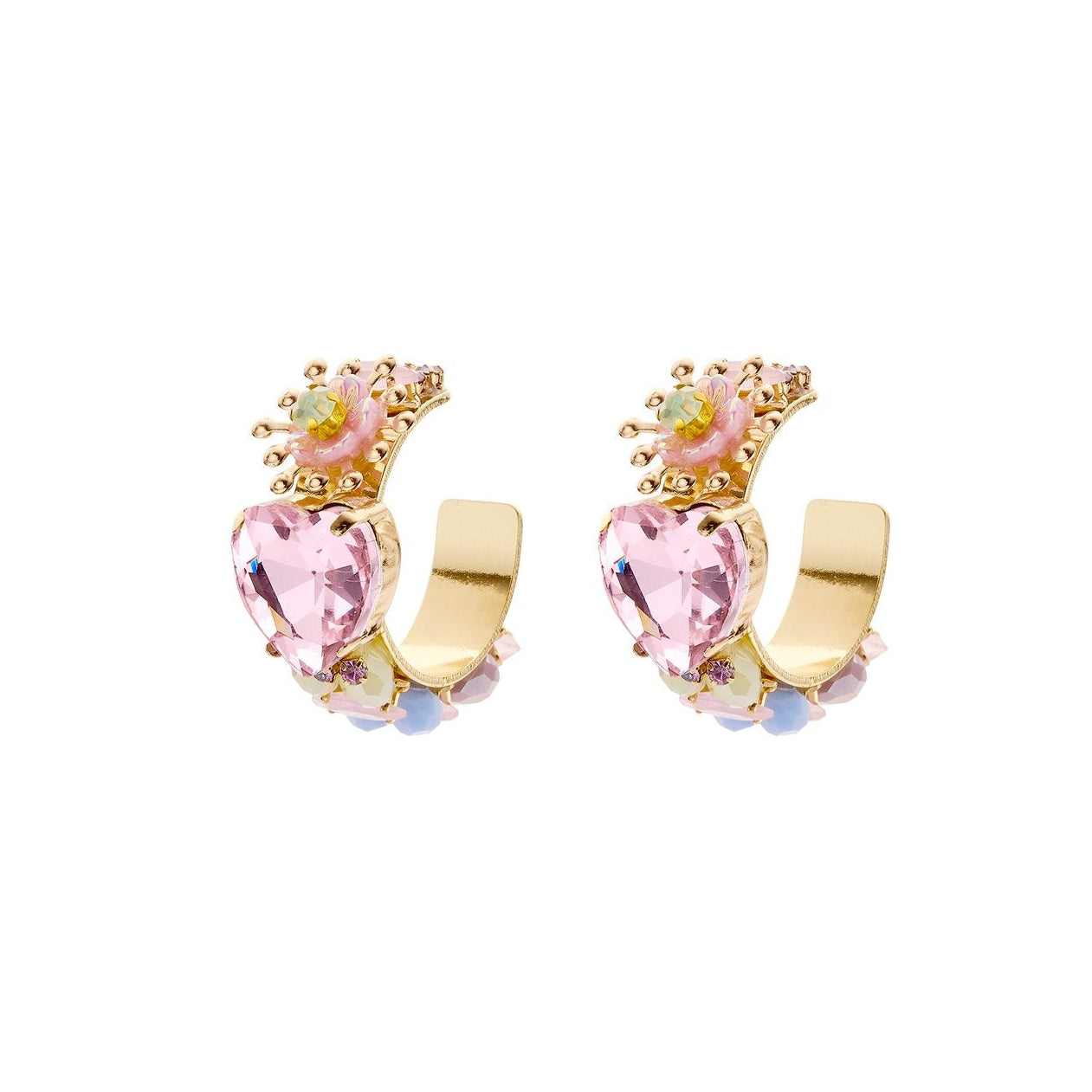 Pastel Diamond Heart Creolen Gold – Statement-Ohrringe mit Herz-Glasstein