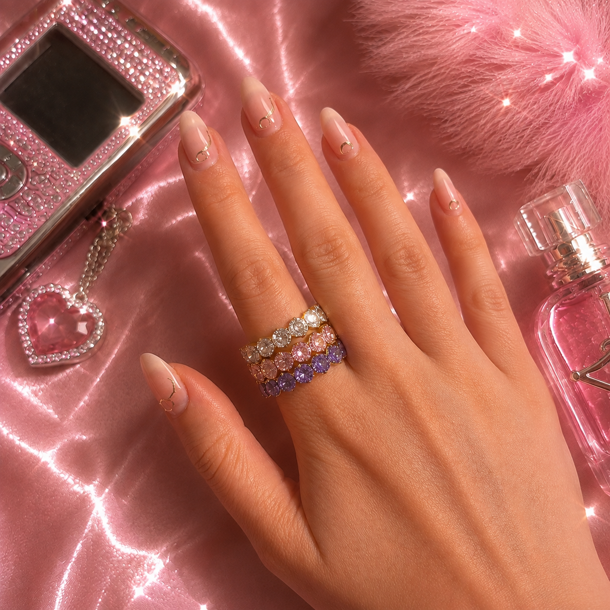 Pastel Infinity Diamond Ring – Goldener Edelstahl Ring mit Pastellsteine