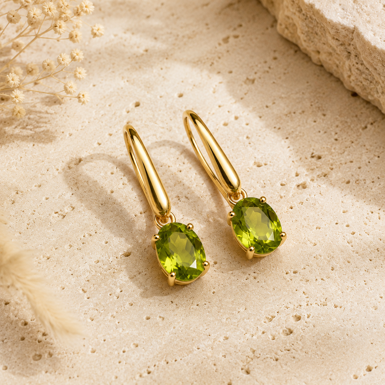 Peridot Ohrringe Oval vergoldet 925 Silber
