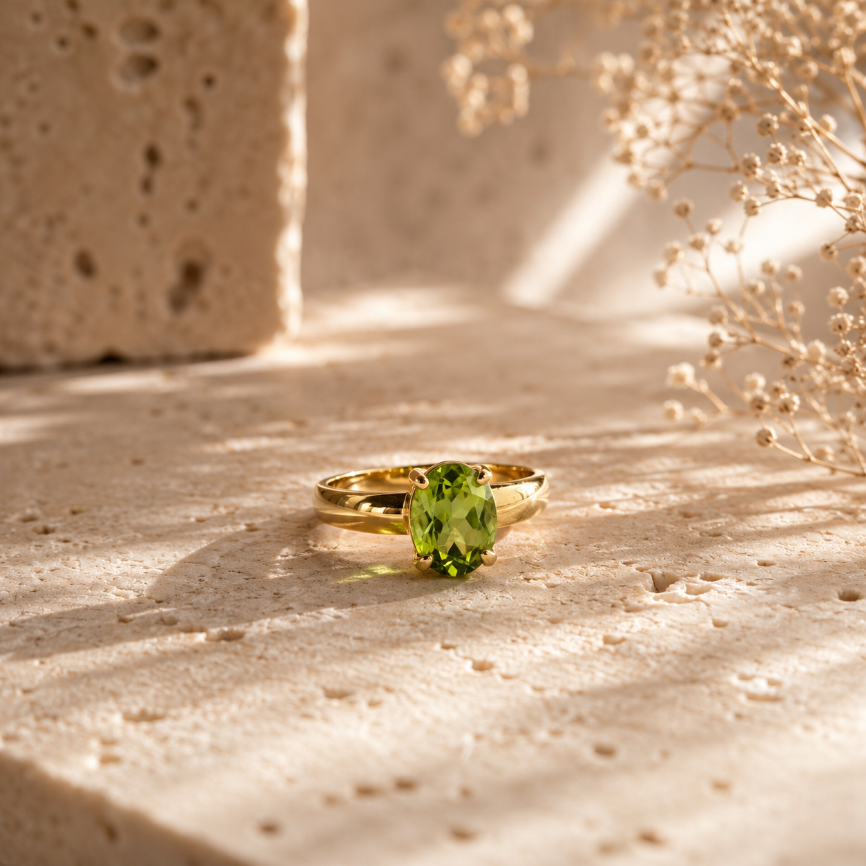 Peridot Ring aus 925 Sterling Silber vergoldet | Größe 56
