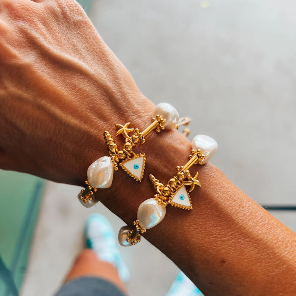 Perlenarmband „Amphitrite“ mit Seestern & Nazar