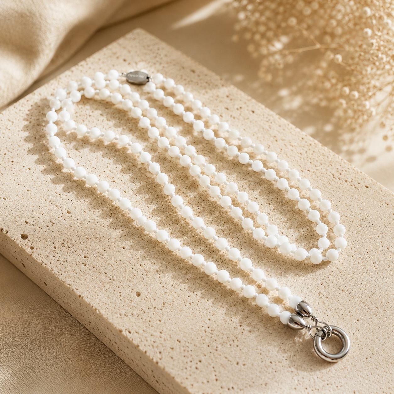 Perlmuttkette in Mala-Art Silber oder Gold | Handgeknüpft | Mein Mantra