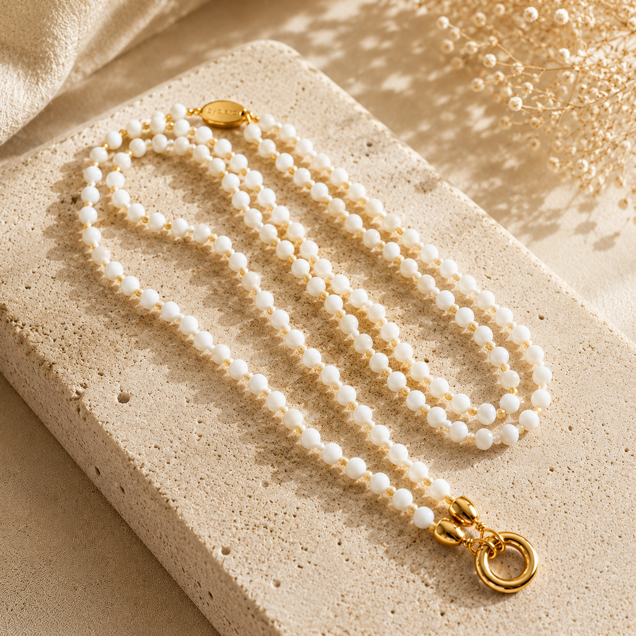 Perlmuttkette in Mala-Art Silber oder Gold | Handgeknüpft | Mein Mantra