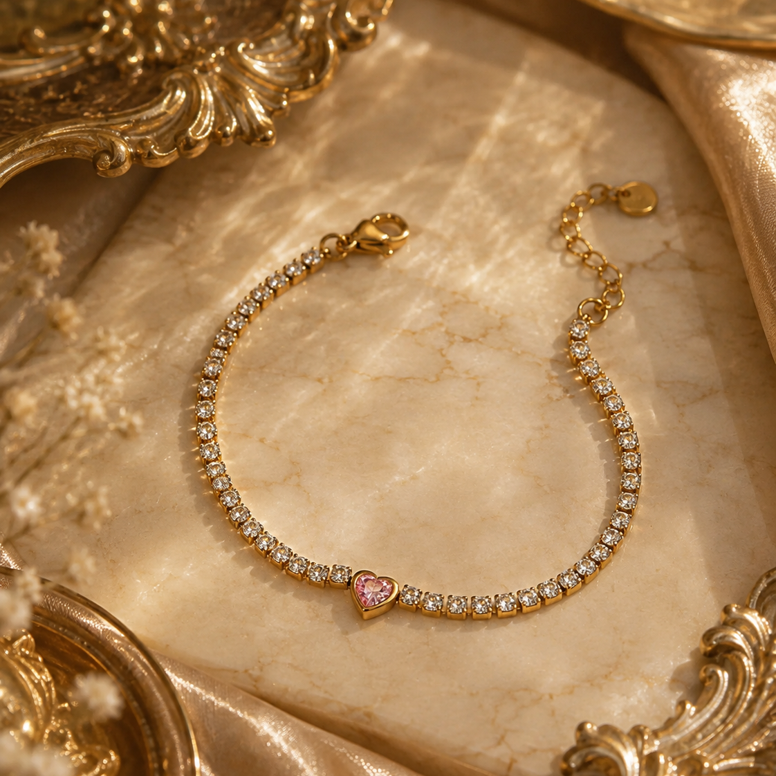 Princess Diamond Heart Bracelet – Goldenes Edelstahl Armband mit Herz
