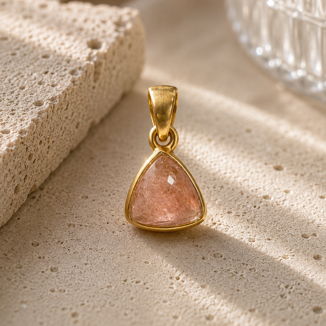 Pinker Turmalin Anhänger dreieck vergoldet – 925 Sterling Silber