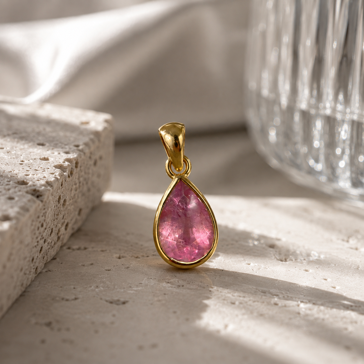 Pinker Turmalin Anhänger vergoldet – 925 Sterling Silber