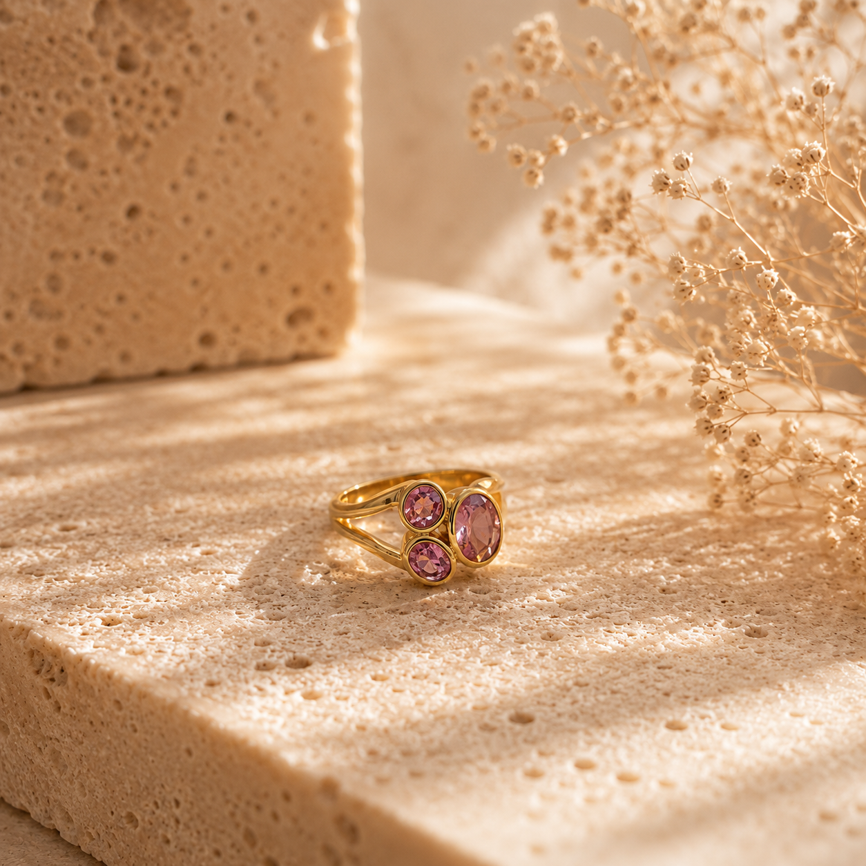 Pinker Turmalin Ring aus 925 Sterling Silber vergoldet | Größe 56
