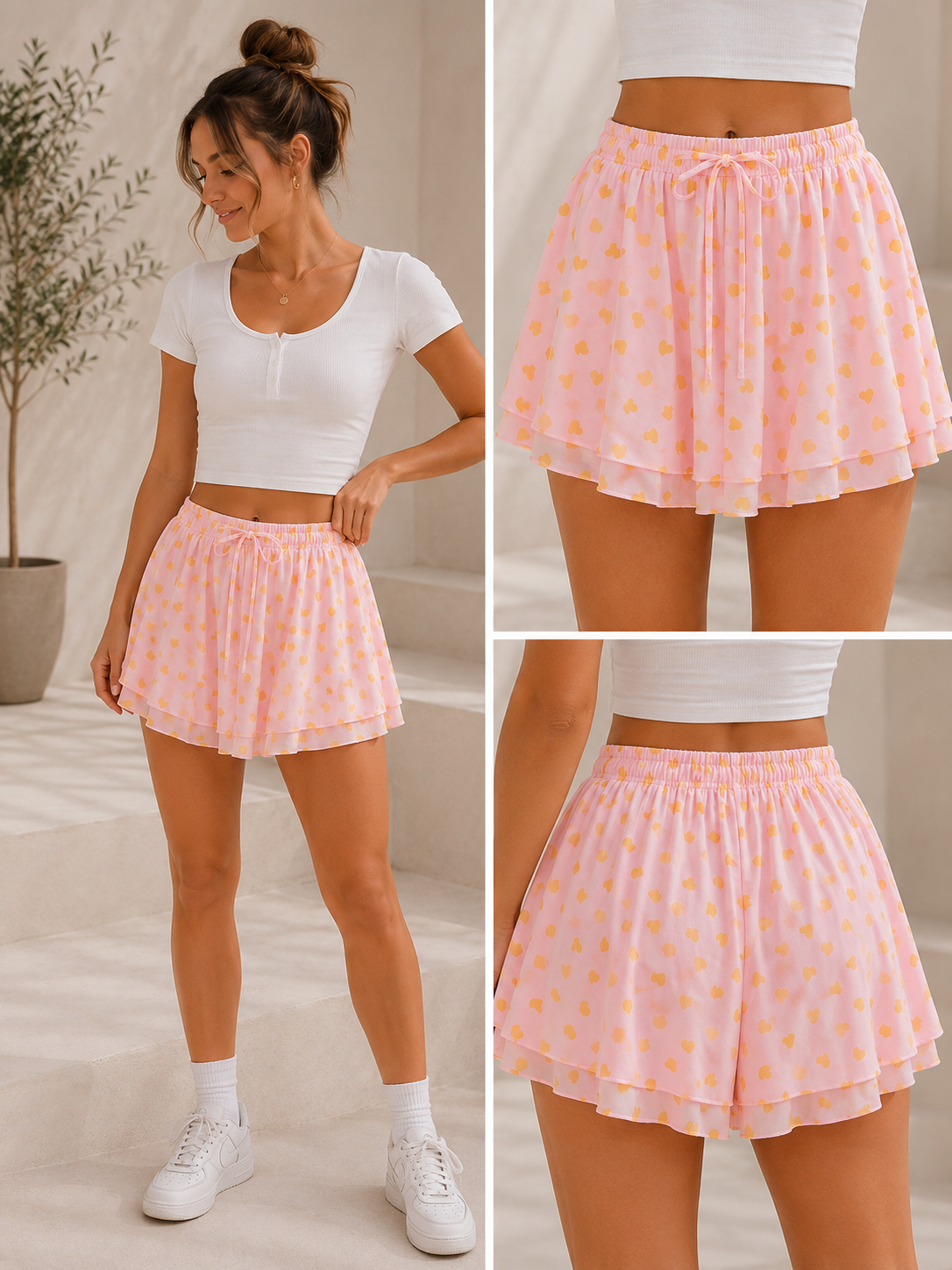 Plissee Skort mit Herzmuster - Rosa