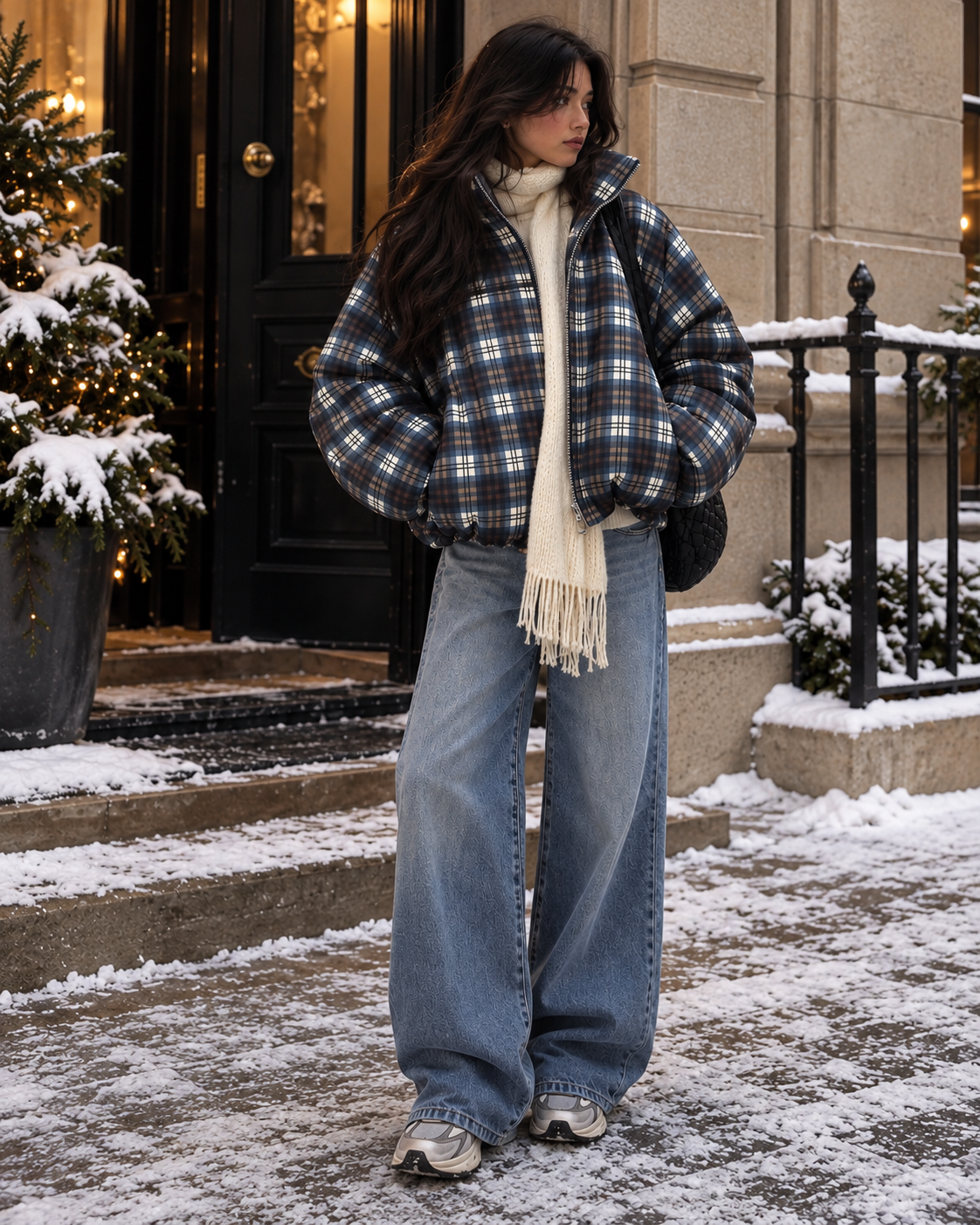 Check Puffer Jacket - Oversized & Cozy