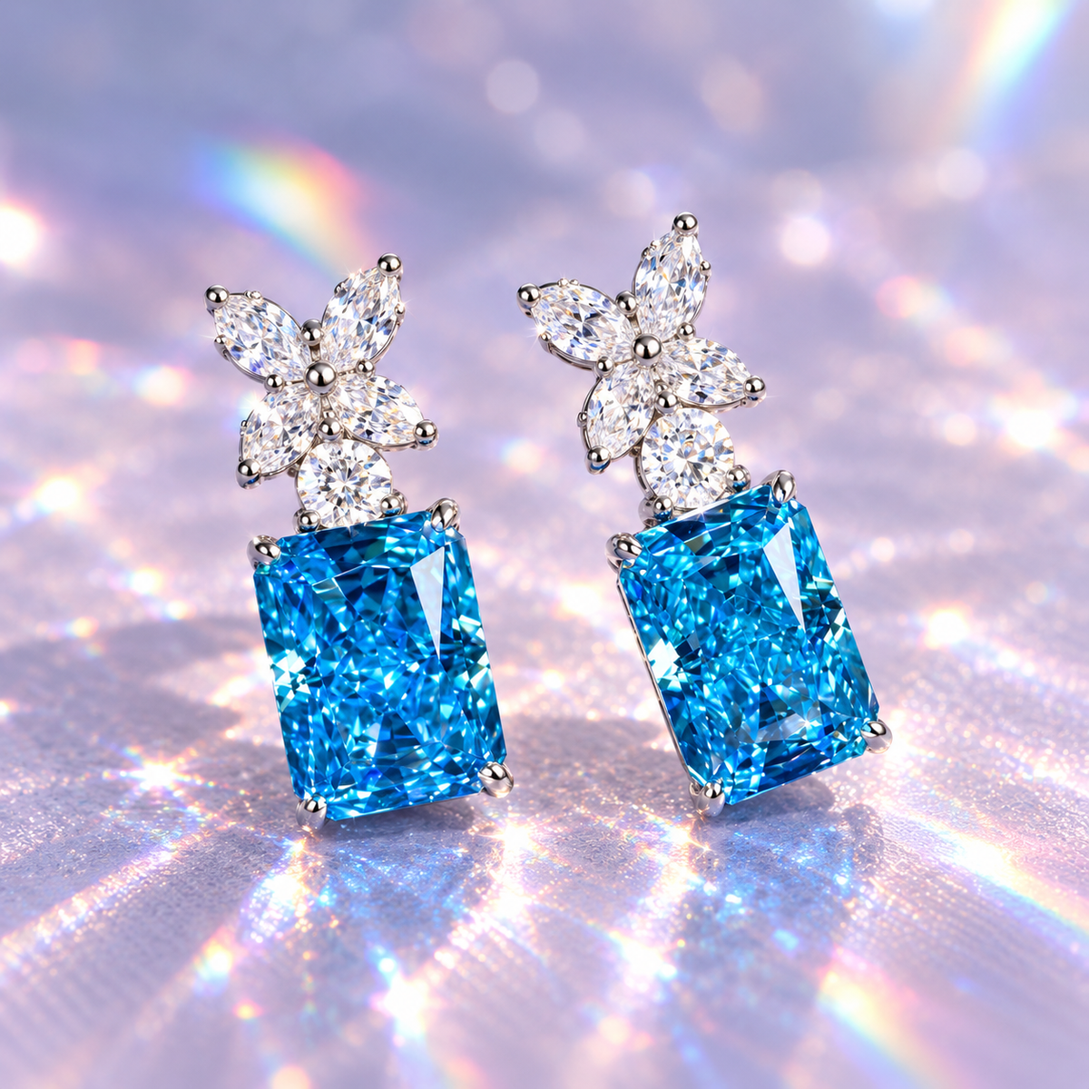 Radiant Diamond – Azure Blossom Earrings