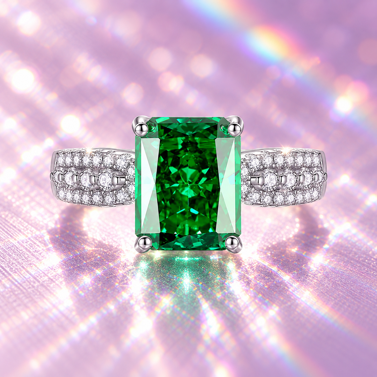 Radiant Diamond – Emerald Envy Ring
