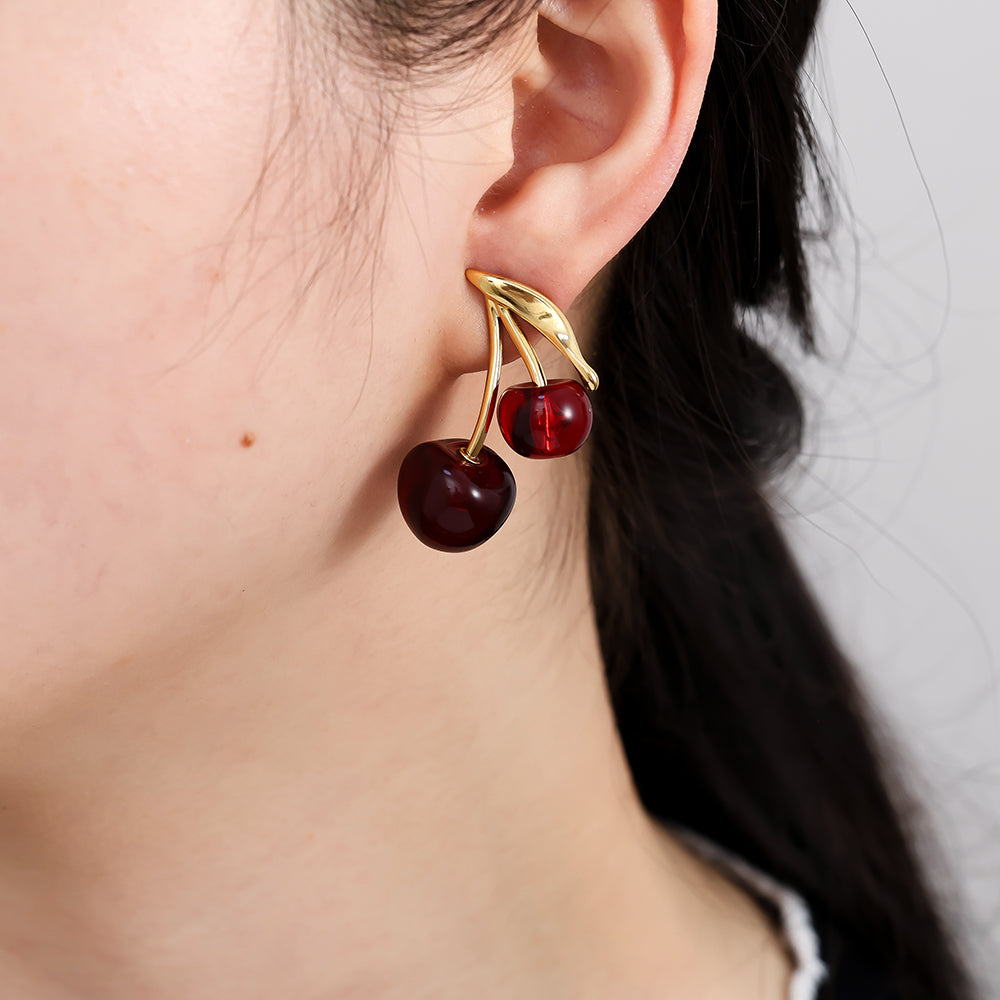 Red Cherry Ohrringe aus Edelstahl – 34 mm | Gold oder Silber