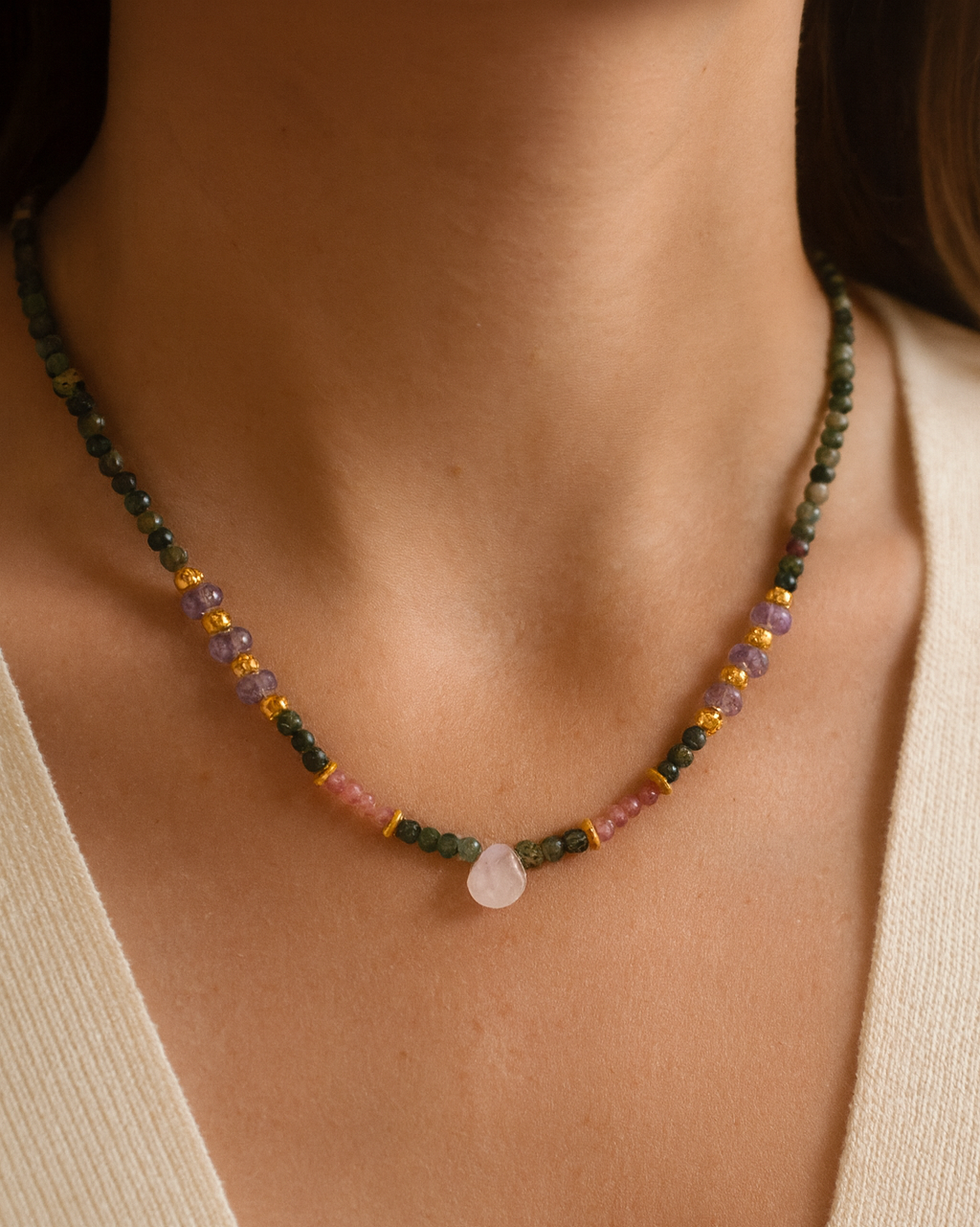 Calira Kette – Achat, Amethyst & Rosenquarz