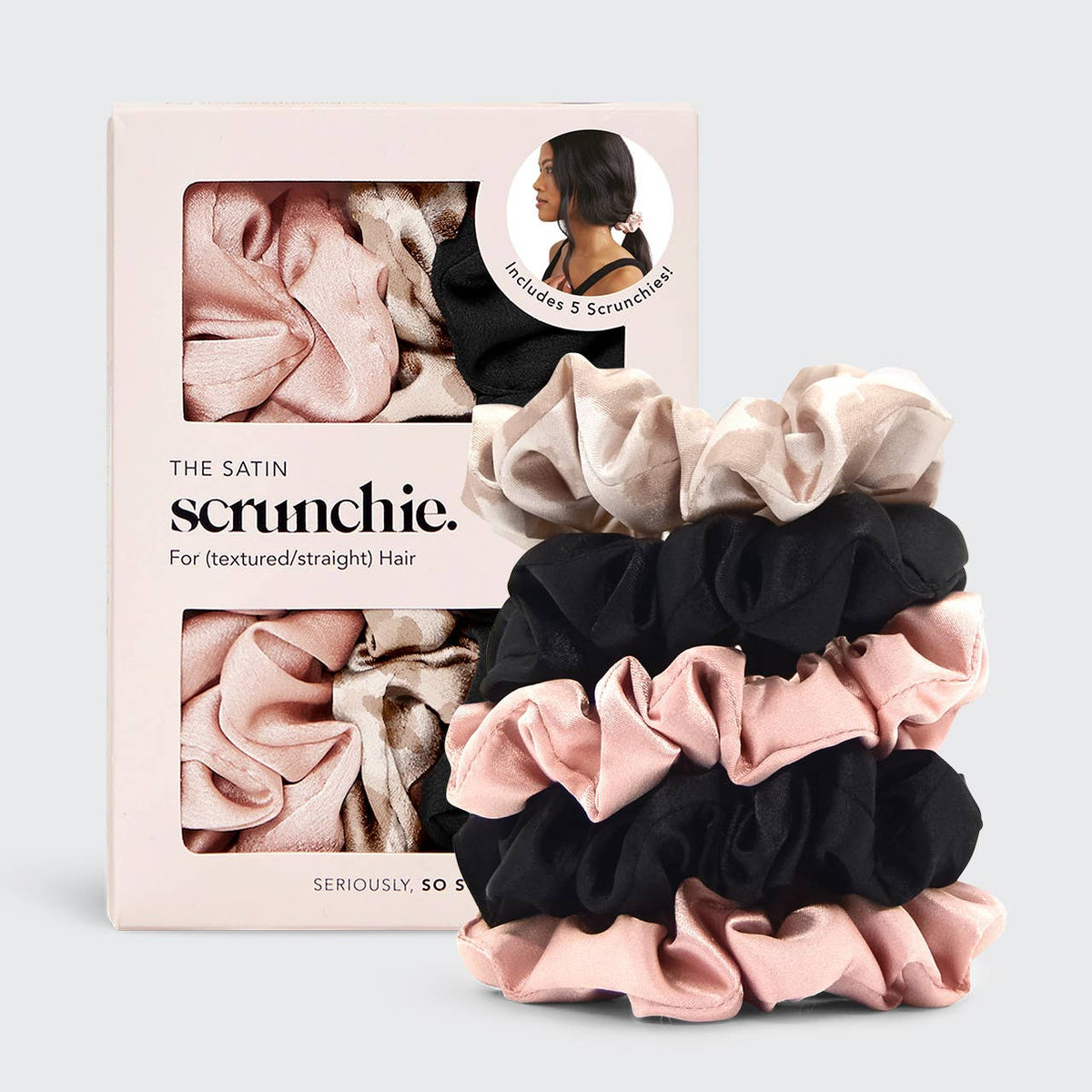Kitsch Soft Satin – Haarschonende Satin Scrunchies | Leo Blush 5er Set