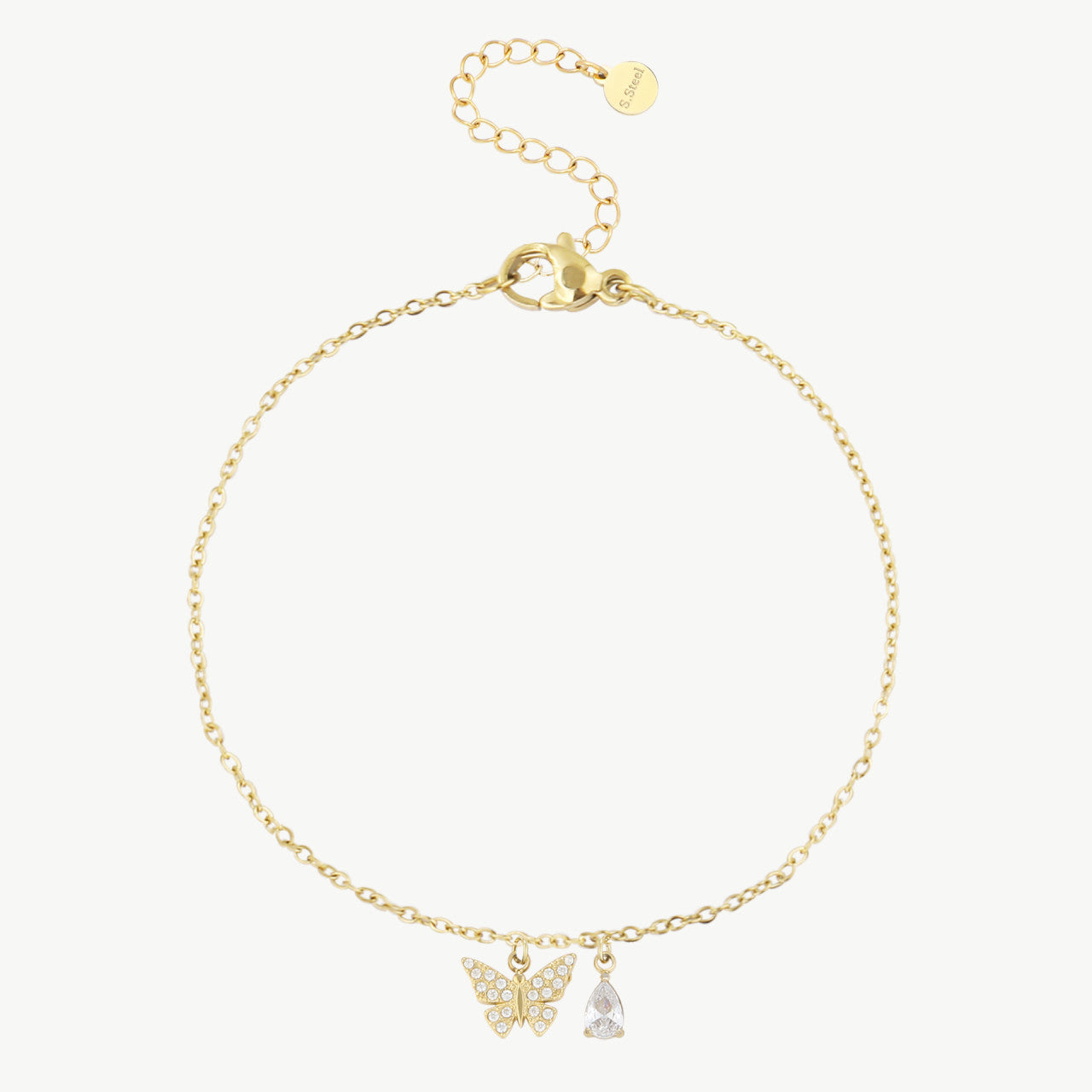 Schmetterling Armband aus Edelstahl – 14 Karat vergoldet mit Zirkon