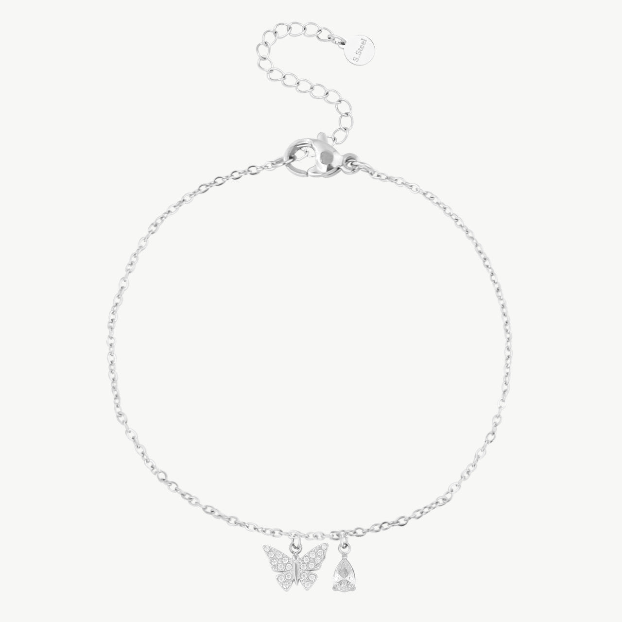 Schmetterling Armband aus Edelstahl – 14 Karat vergoldet mit Zirkon