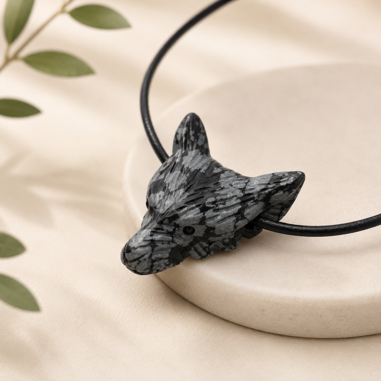 Schneeflocken-Obsidian Wolfskopf Anhänger – Edelstein-Anhänger ca. 3 cm