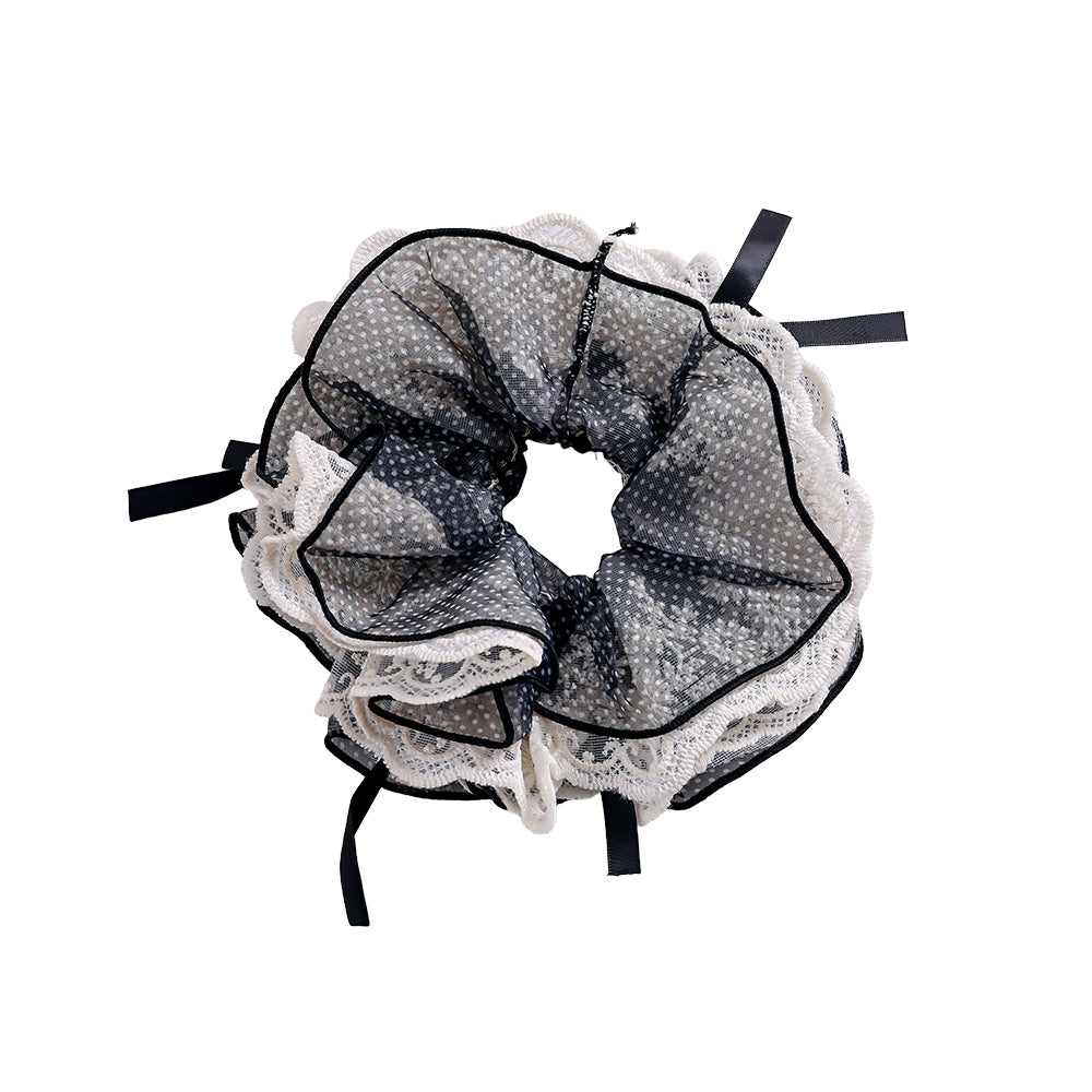 Schwarzer Scrunchie mit Spitze und Schleife