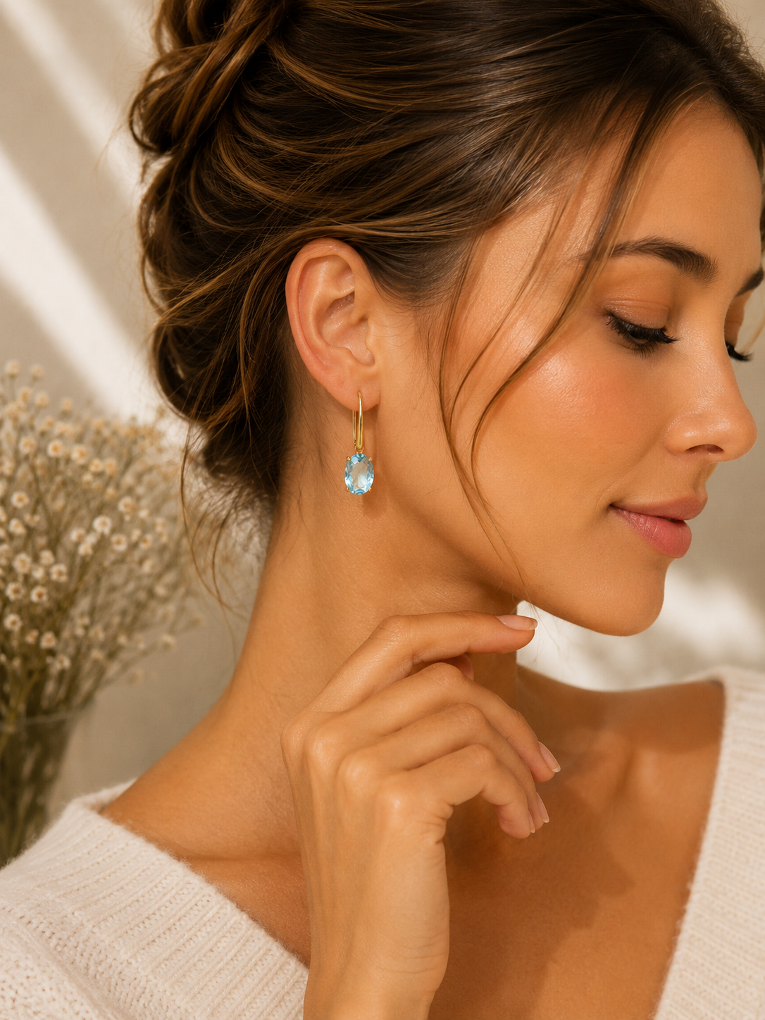 Sky Blue Topas Ohrringe Oval vergoldet 925 Silber