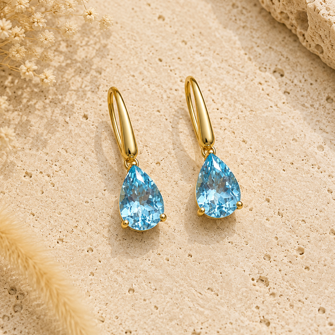 Sky Blue Topas Ohrringe Tropfen vergoldet 925 Silber