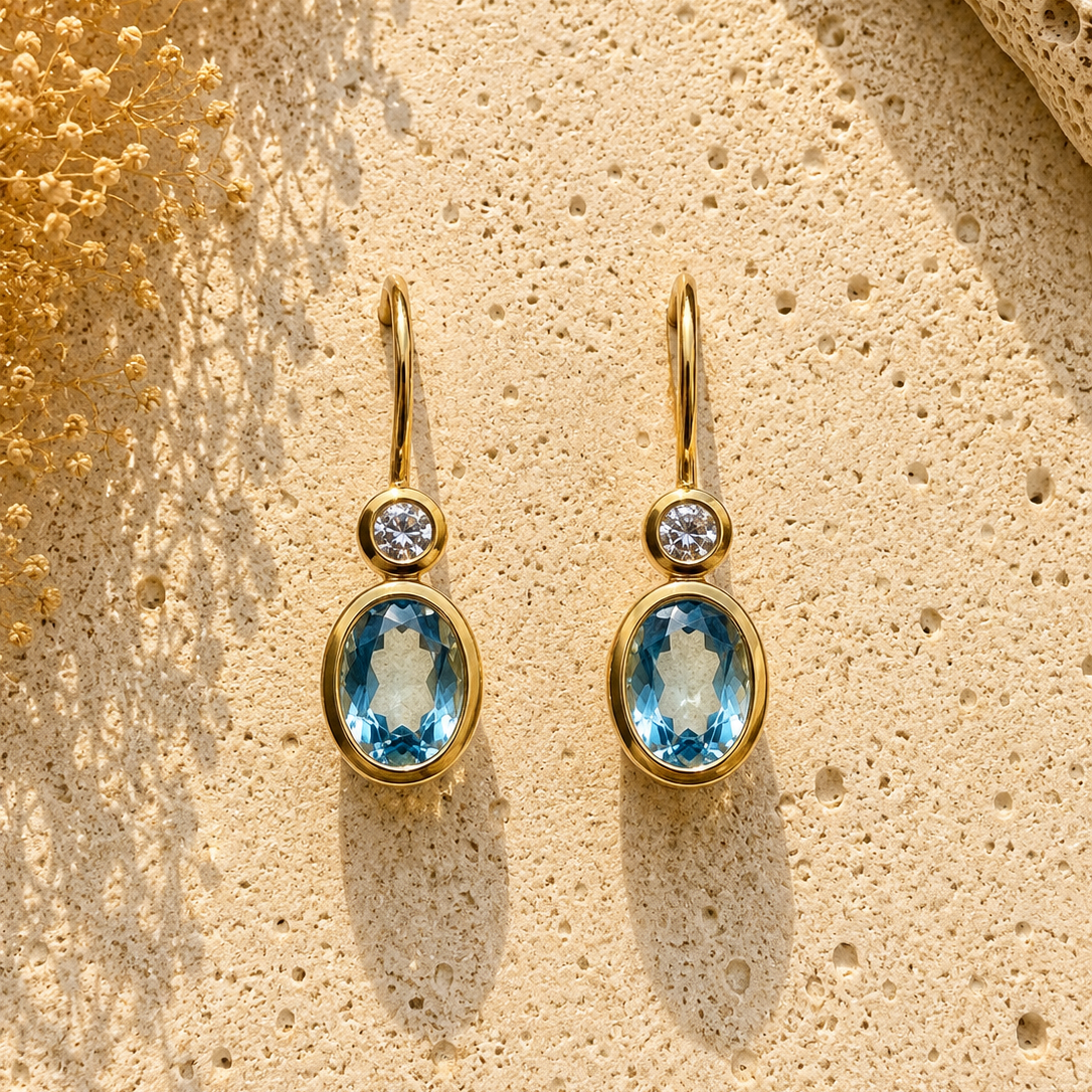 Sky Blue Topas & Zirkonia Ohrringe vergoldet 925 Silber