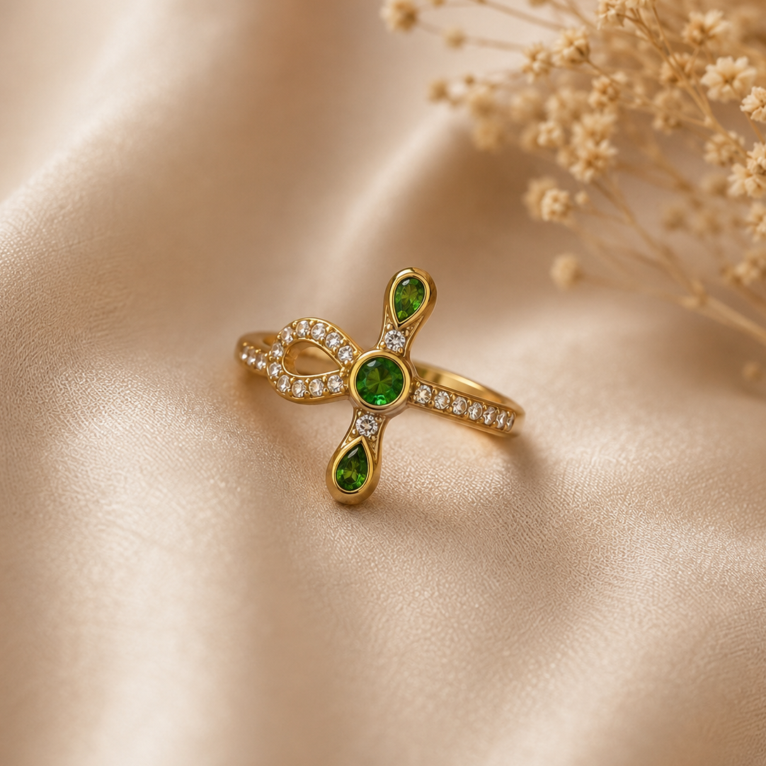 Emerald Ankh Ring