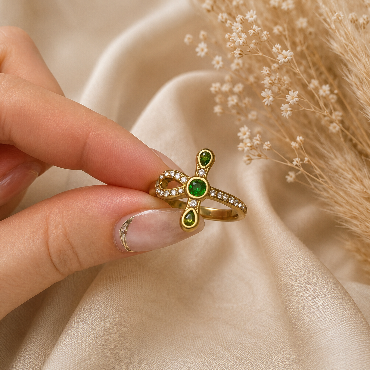 Emerald Ankh Ring