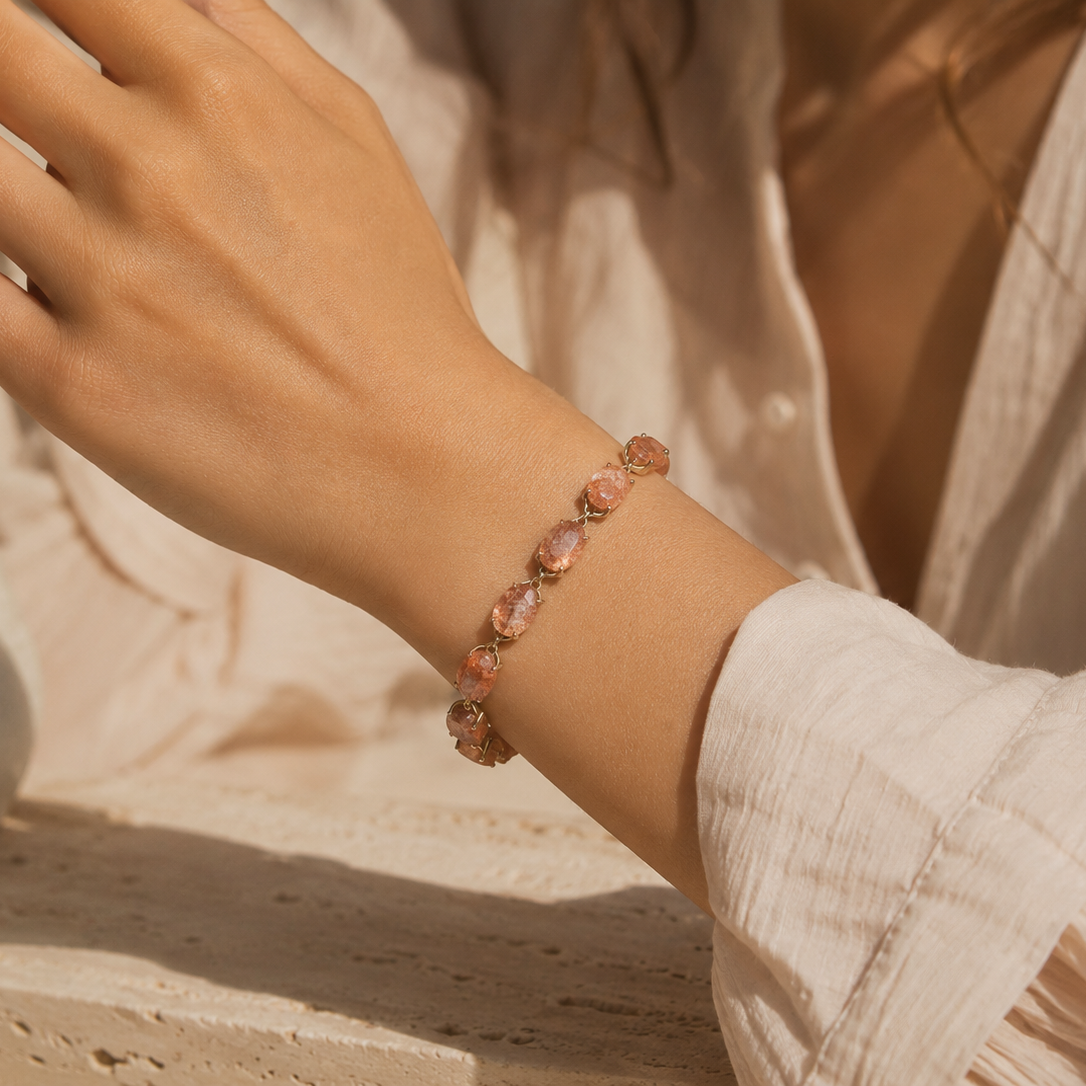 Vergoldetes Sonnenstein Armband aus 925 Sterling Silber
