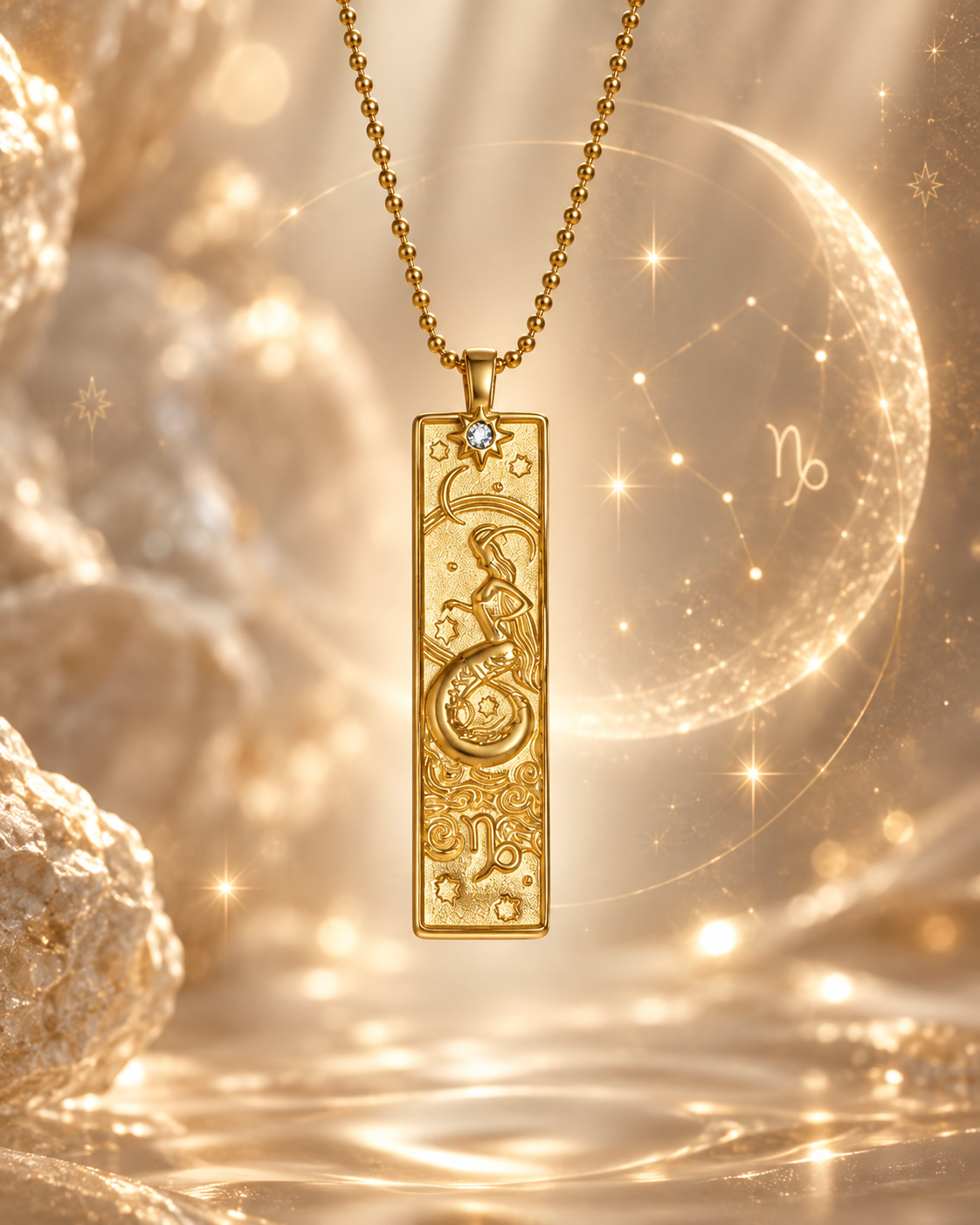 Steinbock Sternzeichen Kette in Gold mit kunstvollem Zodiac Anhänger von ANNURAH