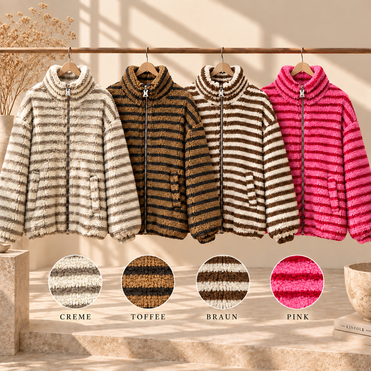 Striped Teddy Zipper Jacket