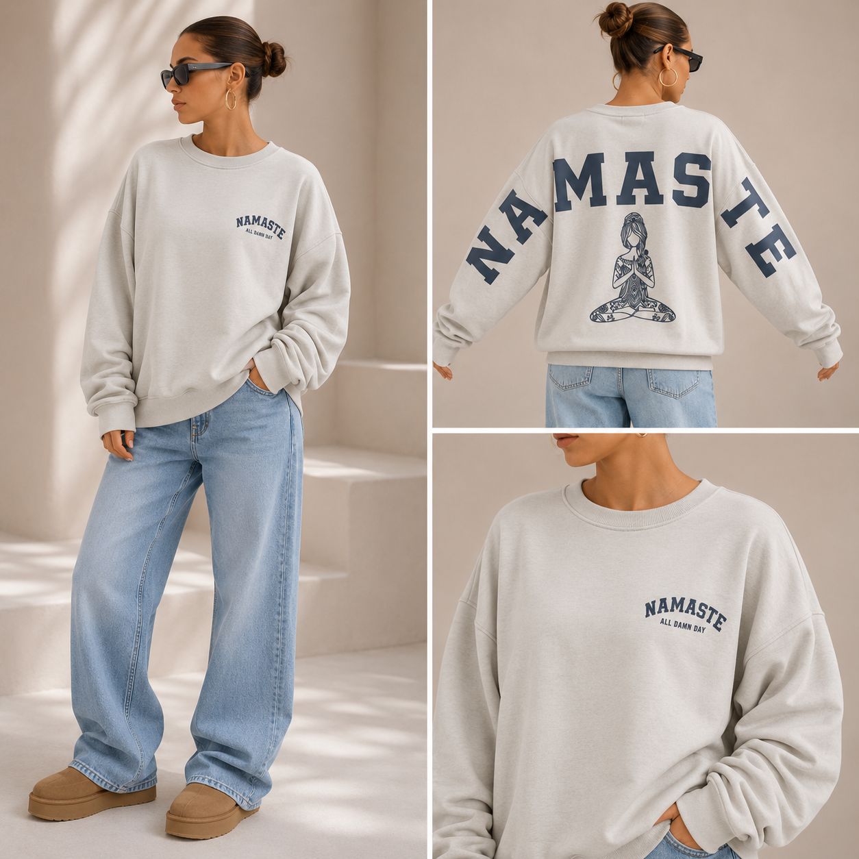 Namaste Oversize Sweatshirt – Beige Grau