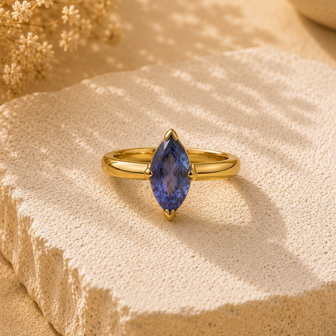 Tansanit Ring aus 925 Sterling Silber vergoldet | Größe 60