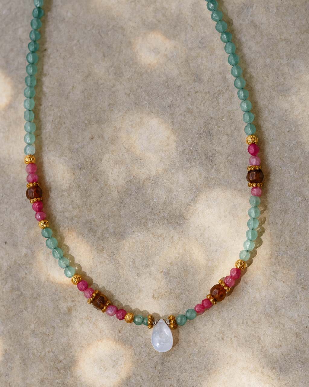 Tayana Kette – Andalusit, Aventurin, Rosa Turmalin & Mondstein