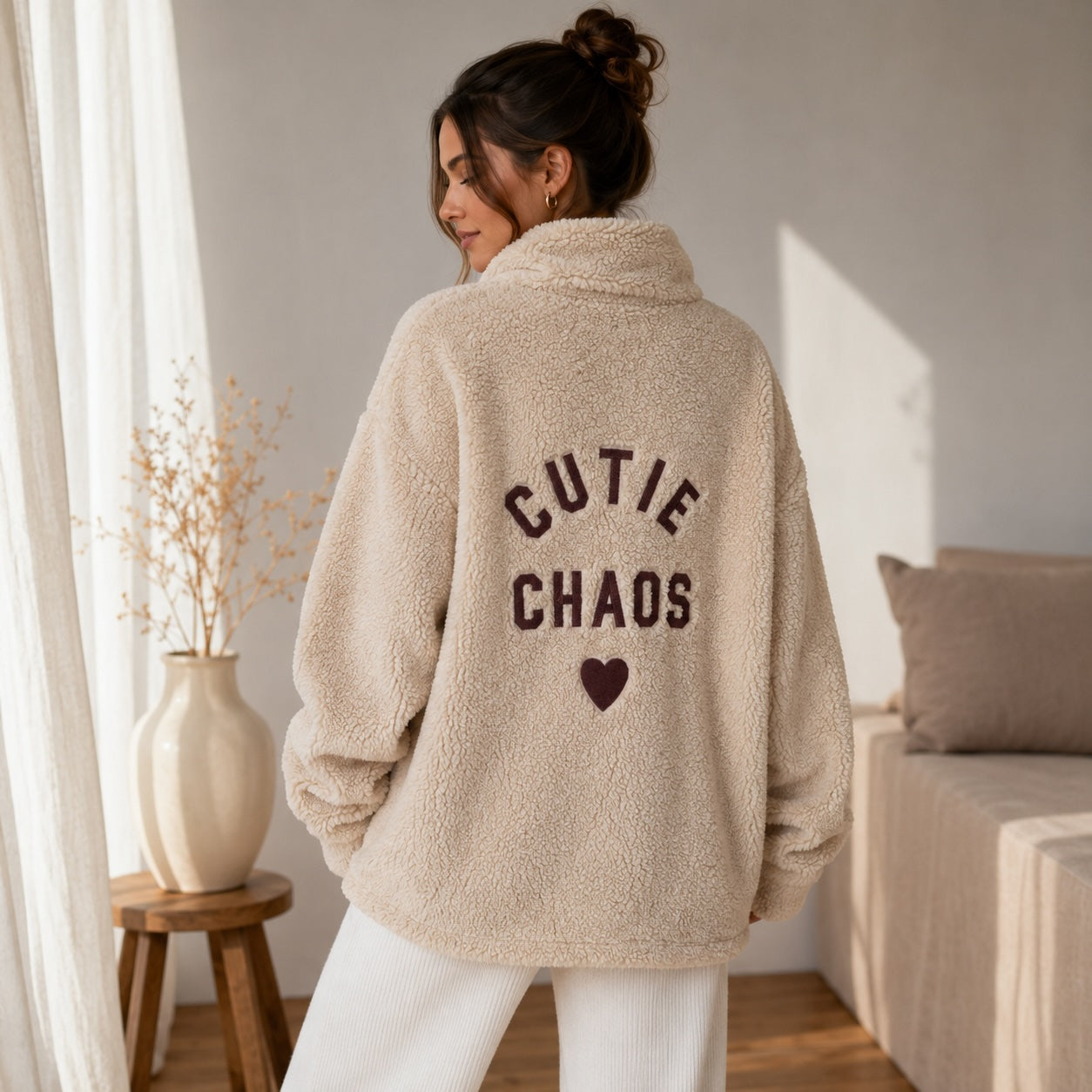 Teddy Fleece Jacke Oversize – Hellbraun