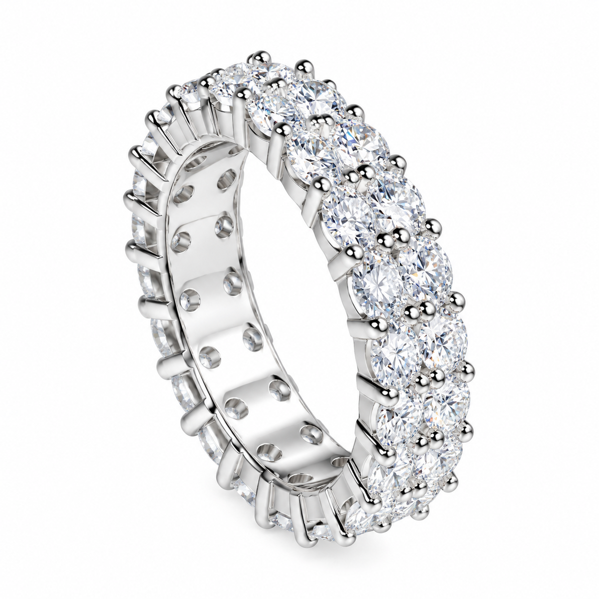 Mehrreihiger Moissanit Ring aus 925 Silber mit dichtem Steinbesatz und Brillantschliff