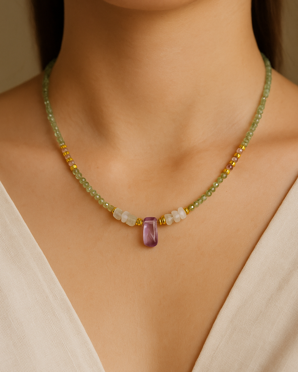 Valenya Kette – Peridot, Amethyst & Mondstein