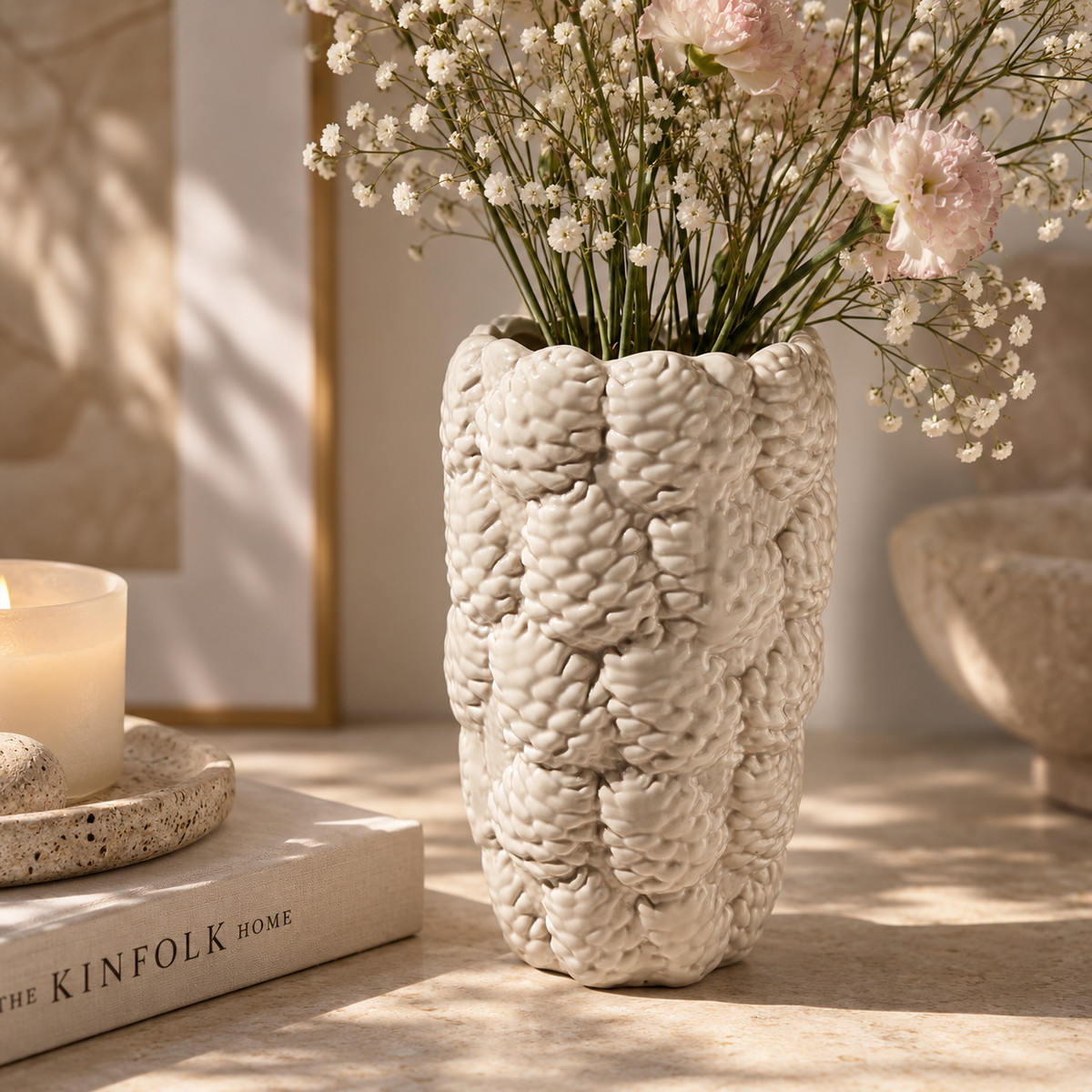 Keramikvase Grau mit Zapfen-Design