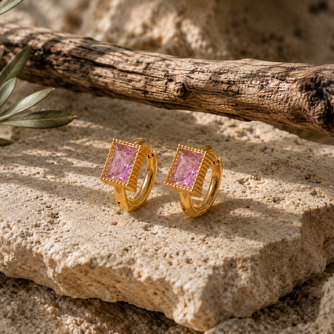 Vintage Diamond Hoops - Princess Pink