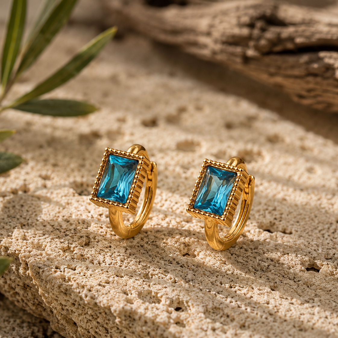 Vintage Diamond Hoops - Laguna Blue