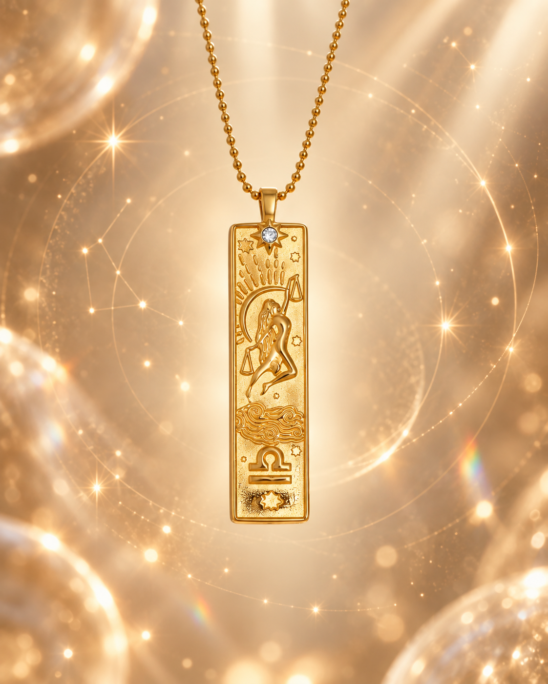 Waage Sternzeichen Kette in Gold mit kunstvollem Zodiac Anhänger von ANNURAH
